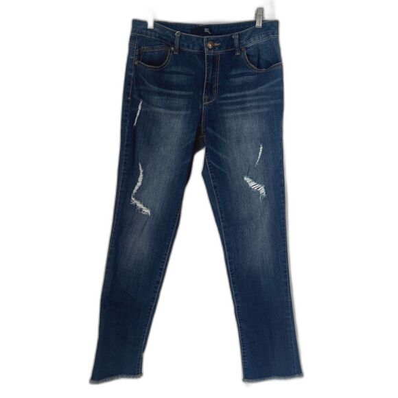 1822 Denim Roll Cuff Distressed Blue Skinny Jeans Size 12 - Picture 1 of 12